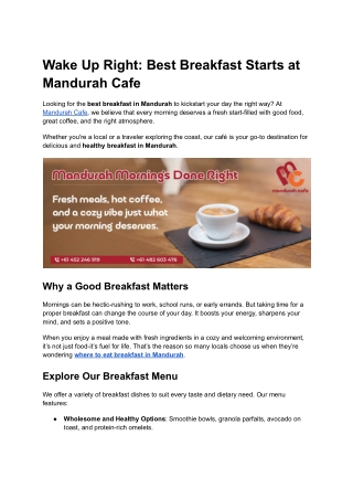 Wake Up Right_ Best Breakfast in Mandurah Starts at Our Cafe