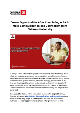 Career Opportunities After Completing a BA in Mass Communication and Journalism