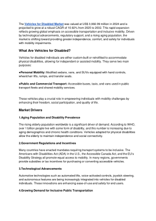 Vehicles For Disabled Market : Size, Trends, and Growth Analysis 2032