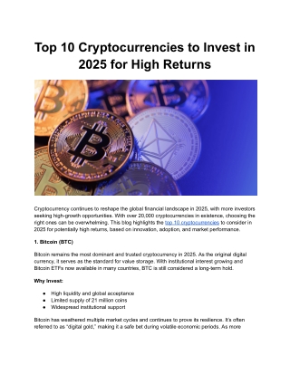 Top 10 Cryptocurrencies to Invest in 2025 for High Returns