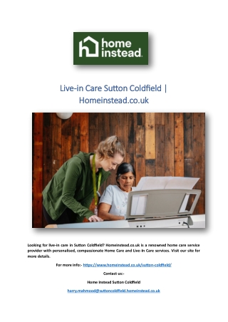 Live-in Care Sutton Coldfield | Homeinstead.co.uk