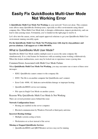 QuickBooks Multi User Mode Not Working – Fix Errors Now