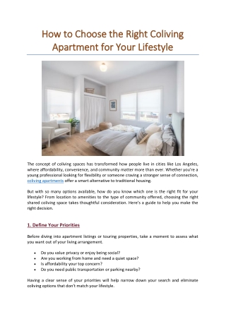How to Choose the Right Coliving Apartment for Your Lifestyle