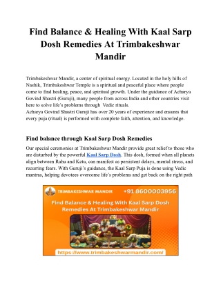 Find Balance & Healing With Kaal Sarp Dosh Remedies At Trimbakeshwar Mandir