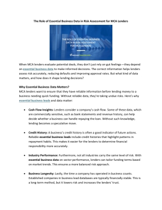 The Role of Essential Business Data in Risk Assessment for MCA Lenders