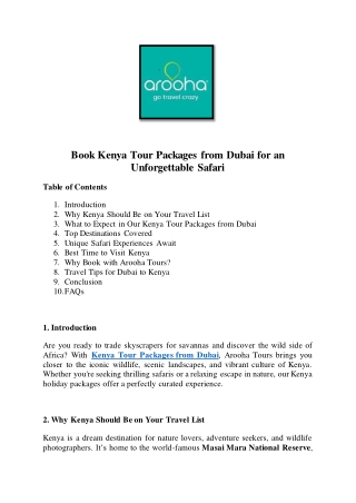 Book Kenya Tour Packages from Dubai for an Unforgettable Safari