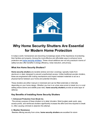 Home Security Shutters Are Essential for Modern Home Protection