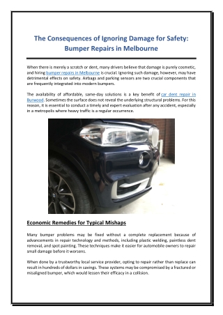 The Consequences of Ignoring Damage for Safety Bumper Repairs in Melbourne