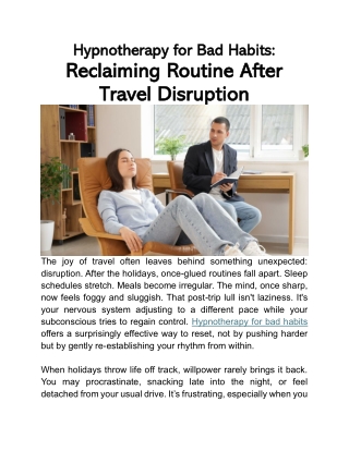 Hypnotherapy for Bad Habits-Reclaiming Routine After Travel Disruption