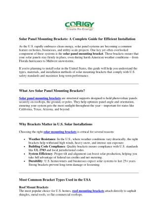 How to Choose Solar Panel Mounting Brackets for Your U.S. Roof
