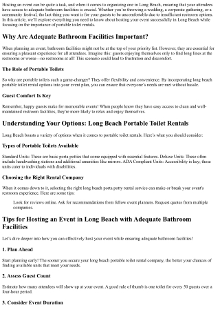 Tips for Hosting an Occasion in Long Beach with Adequate Bathroom Facilities