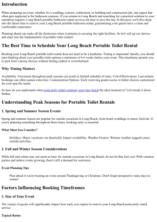 The Very Best Time to Reserve Your Long Beach Portable Toilet Rental