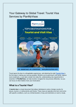 Your Gateway to Global Travel: Tourist Visa Services by PlanMyVisas
