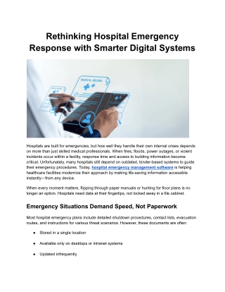 Rethinking Hospital Emergency Response with Smarter Digital Systems