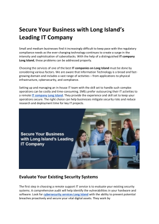 Secure Your Business with Long Island’s Leading IT Company