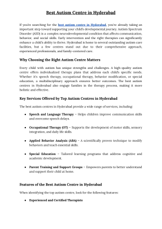 Best Autism Centre in Hyderabad