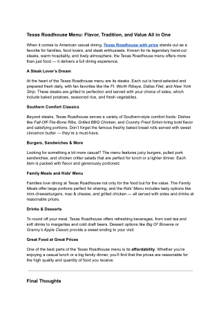 Texas Roadhouse Menu_ Flavor, Tradition, and Value All in One