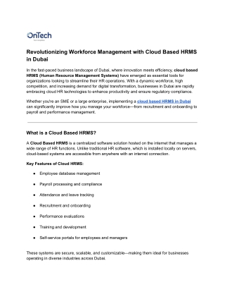 Revolutionizing Workforce Management with Cloud Based HRMS in Dubai