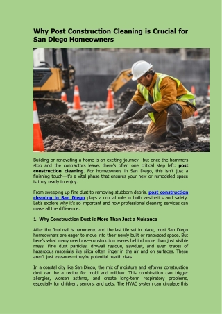 Why Post Construction Cleaning is Crucial for San Diego Homeowners