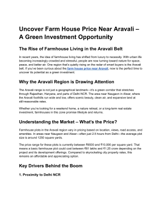 Uncover Farm House Price Near Aravali – A Green Investment Opportunity