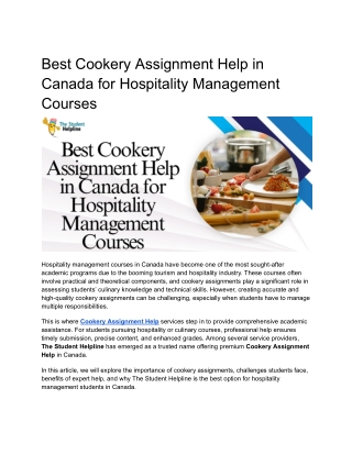 Best Cookery Assignment Help in Canada for Hospitality Management Courses
