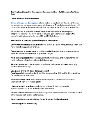 Top Crypto Arbitrage Bot Development Company in USA – Build Secure & Profitable Bots
