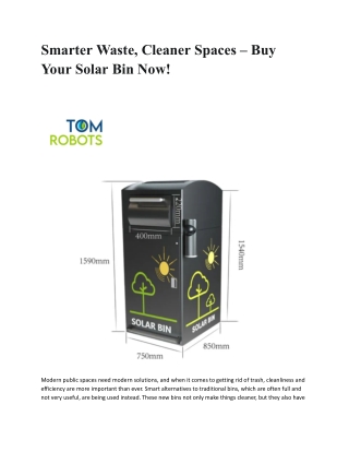 Smarter Waste, Cleaner Spaces – Buy Your Solar Bin Now!