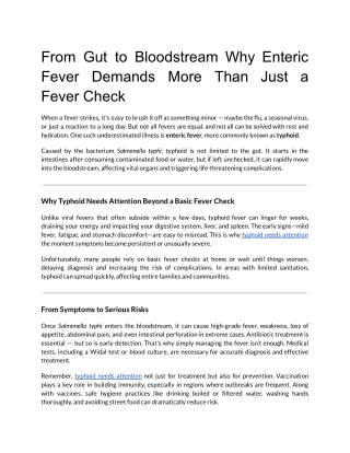 From Gut to Bloodstream: Why Typhoid Needs Attention Beyond Just a Fever