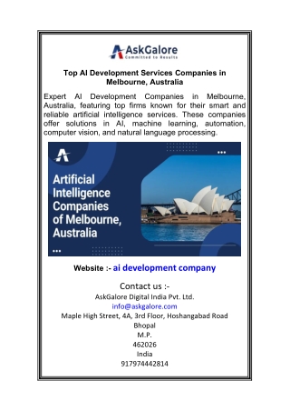 Top AI Development Services Companies in Melbourne, Australia