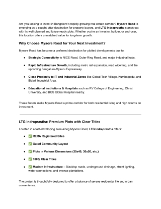 Sites for sale in Mysore Road Bangalore