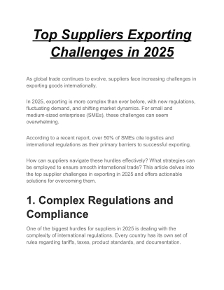 2025 Suppliers Exporting  Challenges