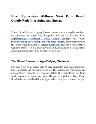 How Hippocrates Wellness West Palm Beach Quietly Redefines Aging and Energy