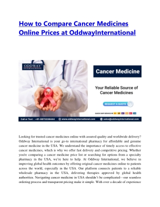 How to Compare Cancer Medicines Online Prices at OddwayInternational