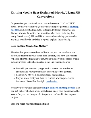 Knitting Needle Sizes