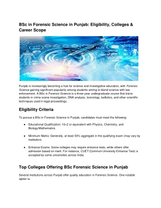BSc in Forensic Science in Punjab_ Eligibility, Colleges & Career Scope