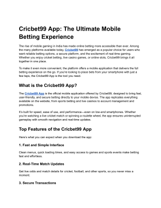 Cricbet99 App: The Ultimate Mobile Betting Experience