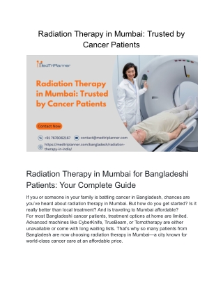 Trusted Radiation Therapy in Mumbai for Bangladeshi Cancer Patients