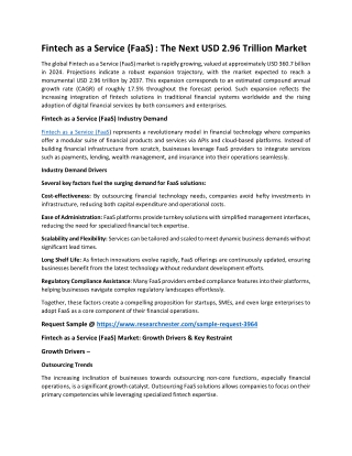 Fintech as a Service (FaaS) Market: Analysis of Present and Future Growth | 2037