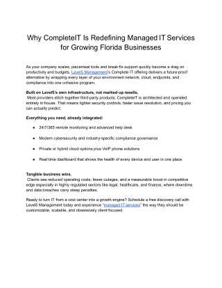 Why CompleteIT Is Redefining Managed IT Services for Growing Florida Businesses