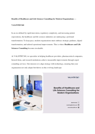 Benefits of Healthcare and Life Sciences Consulting for Modern Organizations — VALiNTRY360