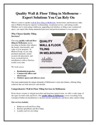 Quality Wall & Floor Tiling in Melbourne – Expert Solutions You Can Rely On