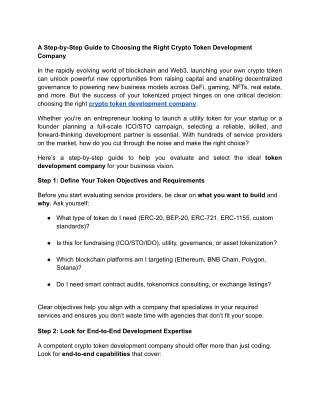 A Step-by-Step Guide to Choosing the Right Crypto Token Development Company