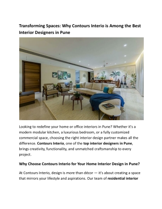 Transforming Spaces_ Why Contours Interio is Among the Best Interior Designers in Pune
