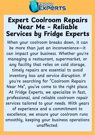 Trusted Coolroom Repairs Near me - Fridge Experts