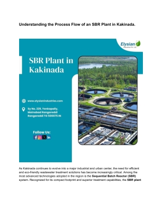 Understanding the Process Flow of an SBR Plant in Kakinada