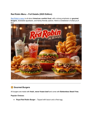 Red Robin Menu 2025: Prices, Calories & Top 7 Picks