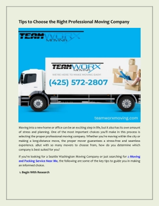 Tips to Choose the Right Professional Moving Company