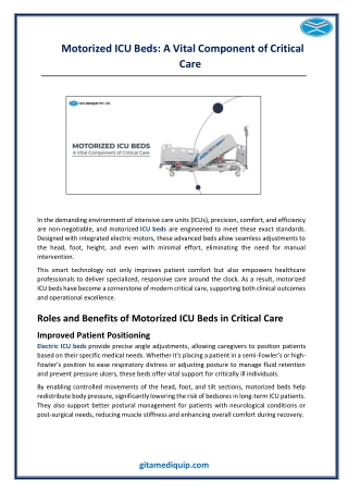 Motorized ICU Beds A Vital Component of Critical Care