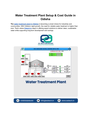 Water Treatment Plant Setup & Cost Guide in Odisha