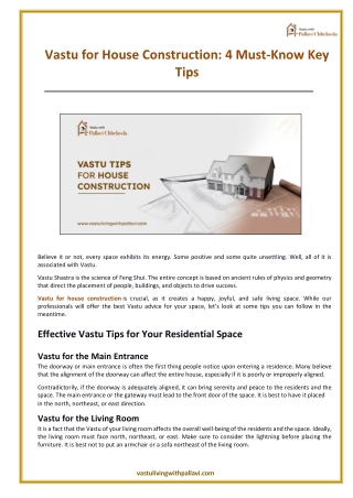 Vastu for House Construction 4 Must-Know Key Tips